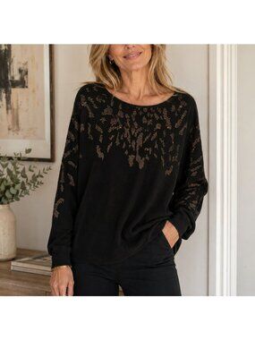 Cactus+Pearl Black Leopard Bling Sweater XL Lightweight Knit Sweater Batwing NEW